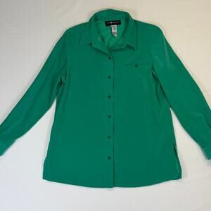 Sage Harbor Women's Green Size 12 Button Front Blouse Career Top Stretch